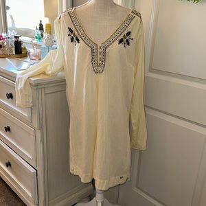 XXL Southern Threads butter yellow cotton dress with embroidered details EUC